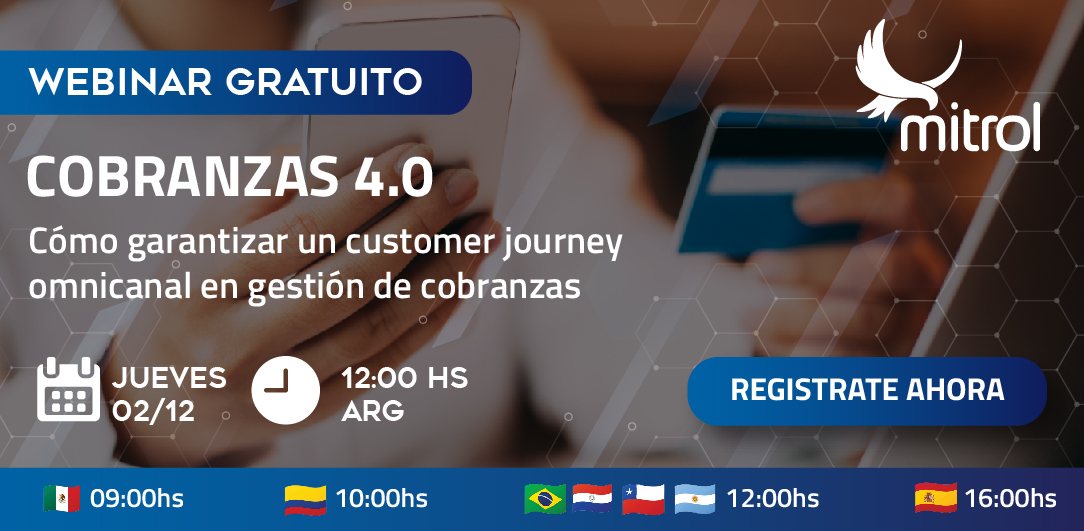 Te invitamos a participar de nuestro webinar Cobranzas 4.0: Cómo garantizar un customer journey omnicanal en la gestión de cobranzas. Abordaremos tendencias, casos de uso, cómo automatizar procesos para reducir costos y más! Registrate gratis!hubs.li/H0_QYKV0