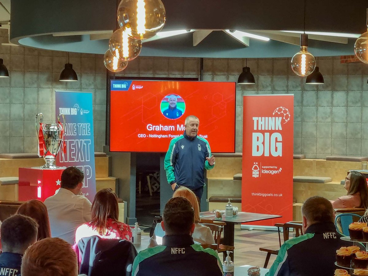 Ideagen CEO, <a href="/BenDorks/">Ben Dorks</a> was joined by the CEO of <a href="/NFFC_Community/">Nottingham Forest Community Trust</a>, Graham Moran to launch our @ThinkBigGoals partnership. They couldn't resist a photo opportunity with the richest prize in club football! #AimForGoal