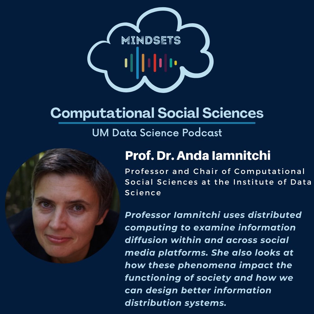 dsmindsets's tweet photo. New Episode on Computational Social Science! This week, Dr. Anda Iamnitchi shared great ideas and examples about her social media research with us🎧👩‍💻Find the episode on https://t.co/mTEFRrRsQ0 #Diversity #DataScience #podcast #womenintech #socialmedia https://t.co/26T42JH1Wr