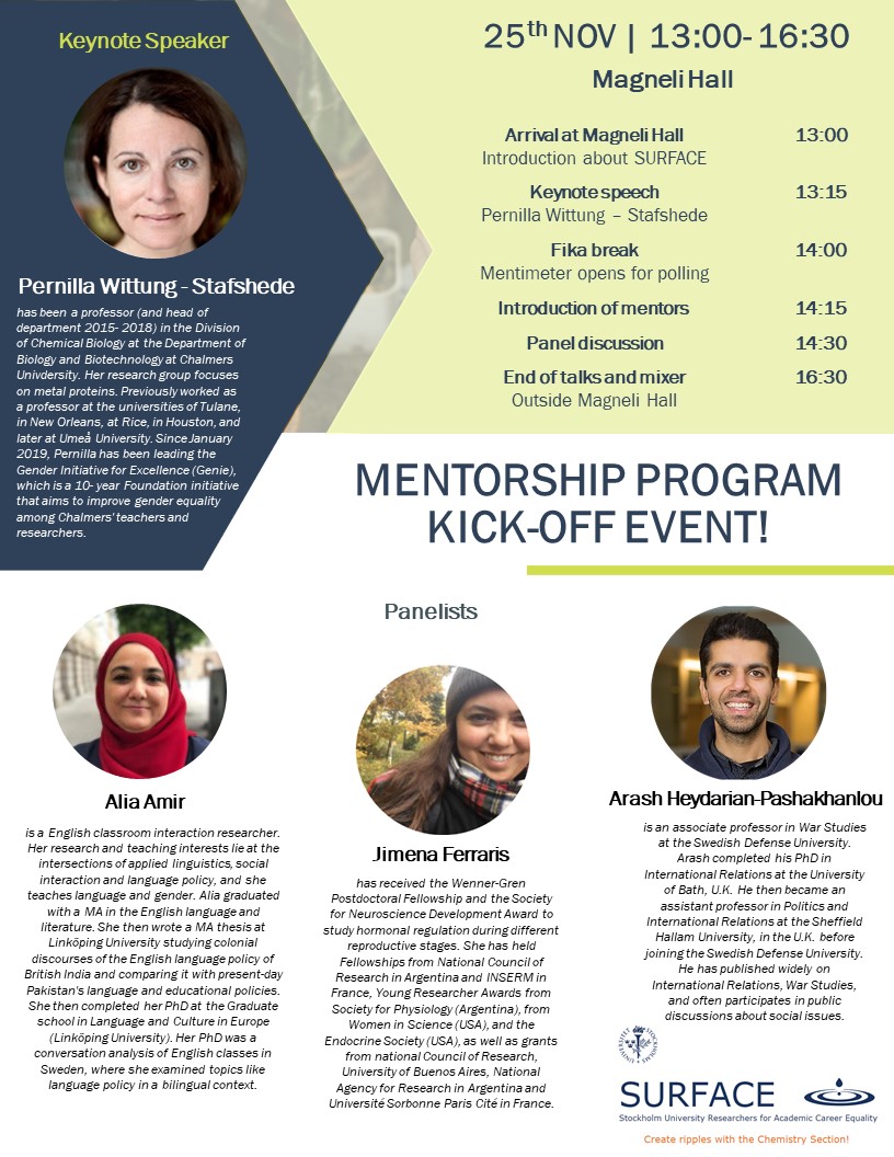 DaphneMermans's tweet photo. Today we will kick-off our mentorship program at @Stockholm_Uni with @PernillaWittung as keynote speaker. I am proud to be part of organising this SURFACE mentorship kick-off event! https://t.co/uqaBOJaIrI
