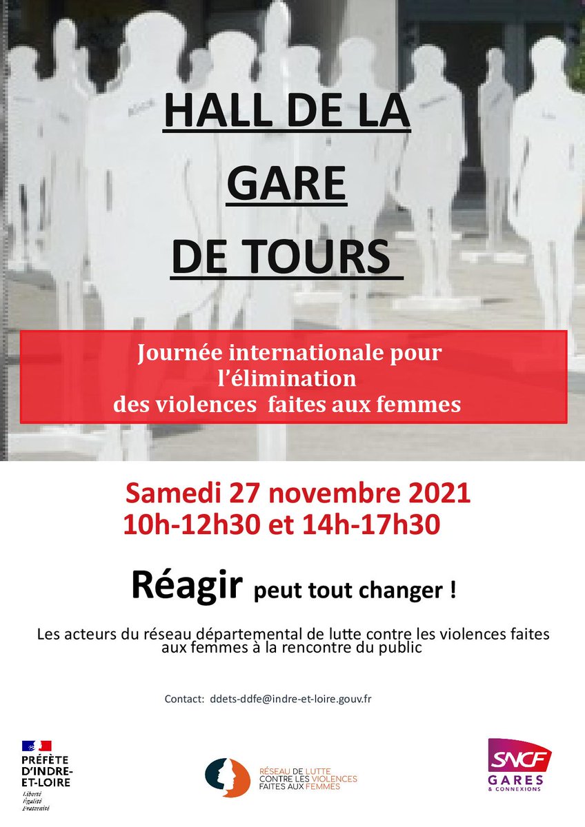 tours.fr 
Samedi à la gare de Tours #NeRienLaisserPasser  #reagirpeuttoutchanger #brisonslesilence  
arretonslesviolences.gouv.fr
@CMunsch_Masset 
<a href="/ConnectGares/">SNCF Gares & Connexions</a> 
<a href="/FleuryMA37000/">Marie-Anne FLEURY</a> 
<a href="/MRyckere/">Marie De Ryckere</a> 
<a href="/MarianneBaruss/">Marianne Barussaud Giraud</a> 
<a href="/mickaelpicart29/">Mickael Picart</a> 
<a href="/vlepoittevin/">Vincent le Poittevin</a>