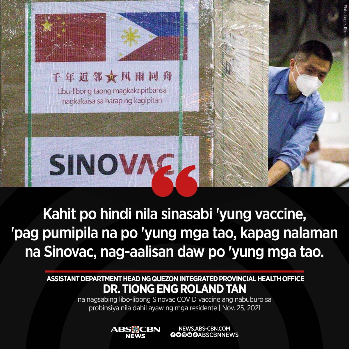 ABSCBNNews's tweet photo. In Quezon province, thousands of Sinovac vaccines are waiting to be administered, but no residents want to receive them. #COVID19VaccinePH

Read more: https://t.co/dVweqR8Vd8 https://t.co/dU3c2wVv31