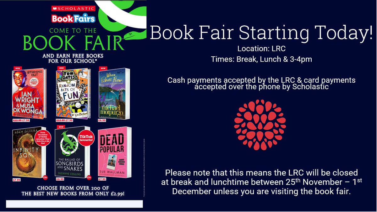 TheChalkHills's tweet photo. Todays the day!! The Scholastic Book Fair is ready and waiting in the LRC - come by and support our school by buying gifts for the festive season (or for yourself...we don't judge!) 📚 @scholasticuk #Strive #Achieve #Believe #AtChalkWeRead #ReadingForPleasure https://t.co/9sgWpcW4Ft
