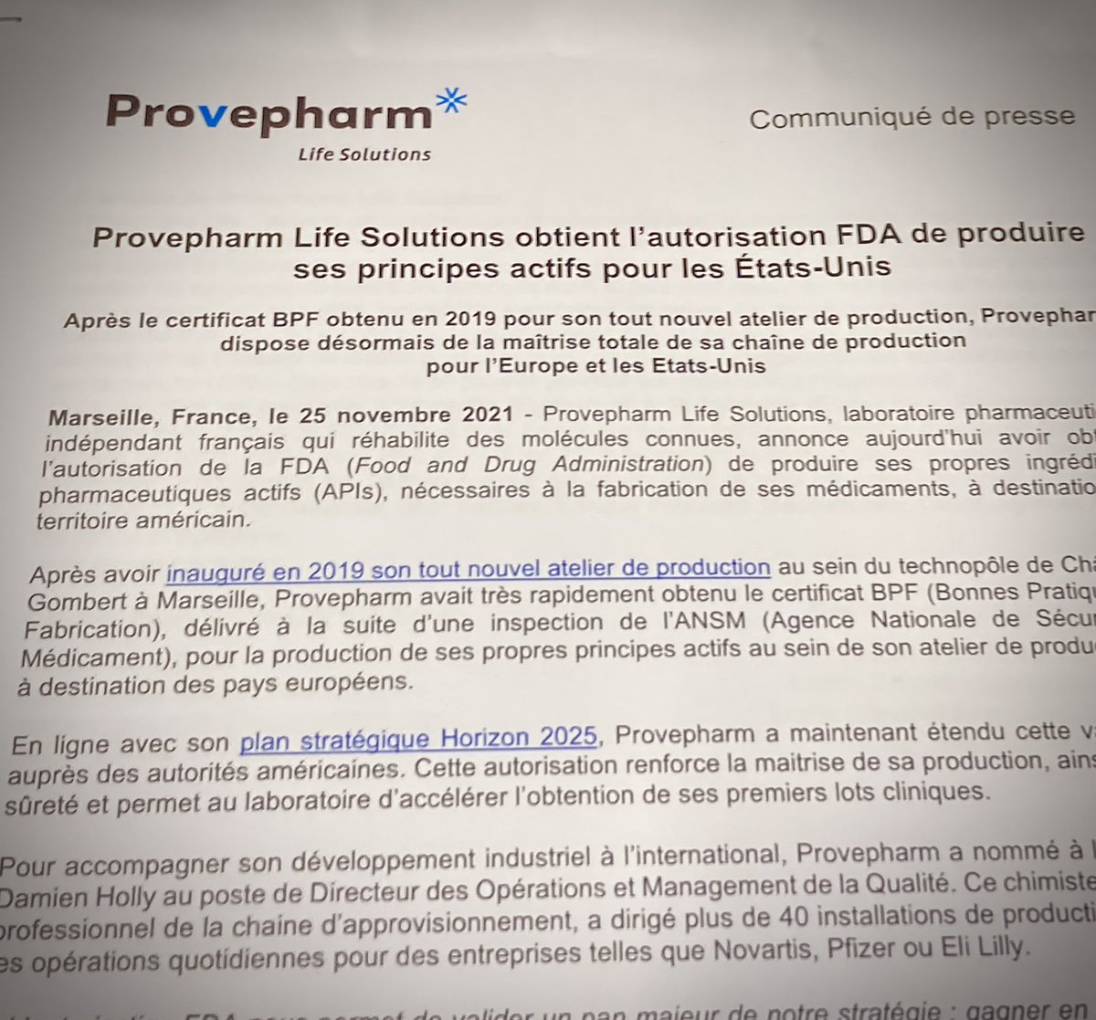 WeilLaurent's tweet photo. En direct #PointPresse #MichelFéraud La startup santé de Chateau Gombert annonce qu’elle a obtenu de la FDA l’autorisation de produire ses médicaments nouvelle génération aux US. Naissance d’un groupe pharma international made in #Marseille @provepharm 

InfoPress @Bleu_Dixit https://t.co/cAVRVNcNRW