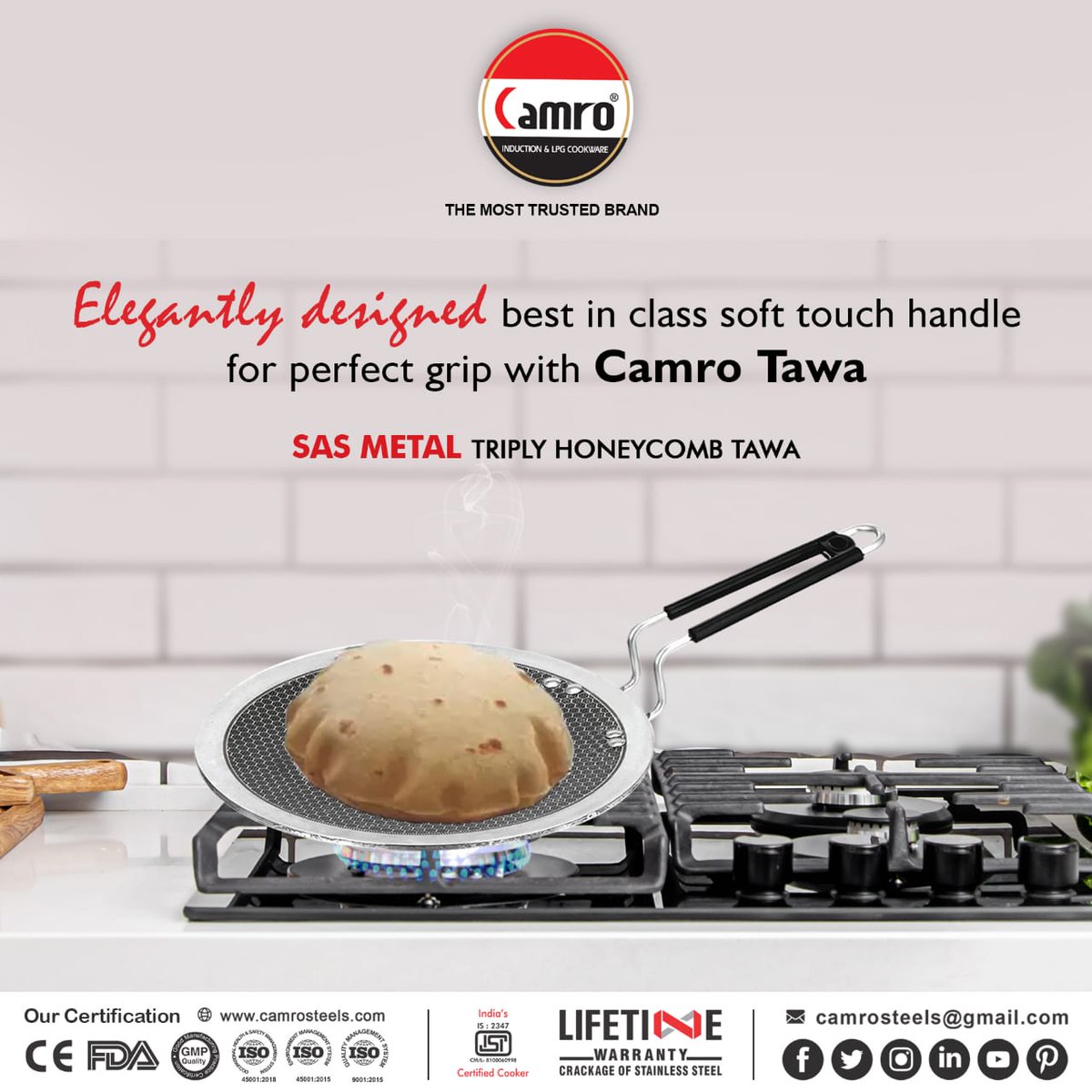 CamroSteels's tweet photo. Elegantly Designed, Best in class, soft-touch handle for a Perfect grip with Camro Tawa.
Triply HoneyComb Tawa
For More, Contact on 9999919501 via Call or WhatsApp
.
#kitchenware #cooking #kitchen #cookwareset #food #kitchendesign #kitchentools #kitchendecor #tawa #camro https://t.co/hcvVv0cRwS