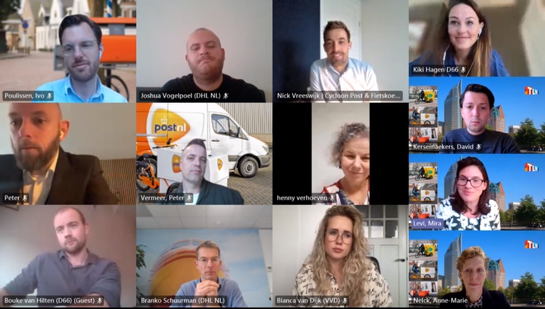 TLN organiseerde vandaag een online werkbezoek voor Tweede Kamerleden en beleidsmedewerkers van <a href="/D66/">D66</a>, <a href="/VVD/">VVD</a> en <a href="/BoerBurgerB/">BBB BoerBurgerBeweging 🍀🍀🍀</a> met TLN-leden @DHLNL, <a href="/PostNL/">PostNL</a> en @CycloonPost over het veilig én duurzaam inzetten van vrachtfietsen in de toekomst.