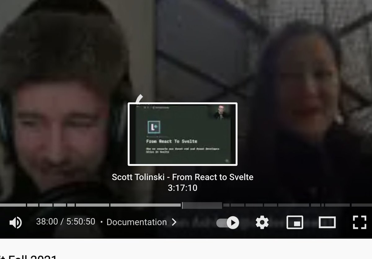 coderinheels's tweet image. Yes, Kev has done as suggested and added chapters.    So there are two ways viewers of the main recording can jump from one chapter to another (clicking on the chapter itself on the video, or clicking on the start times, which are in the description field

#SvelteSummit #svelte