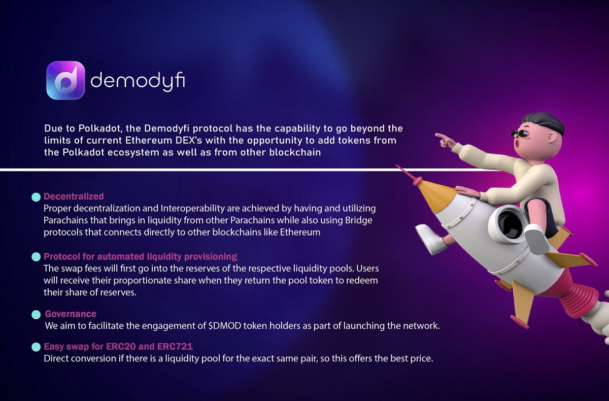 SplendolinT's tweet photo. Introducing the next-generation Blockchain #DEX: @Demodyfi
#Demodify is here to accelerate the mass #adoption of digital assets by bridging traditional & #decentralized #finance
The infograph below will enlighten you on what drives the protocol
https://t.co/YabSyXN2nE
#AMM https://t.co/xczGHQ7cxP