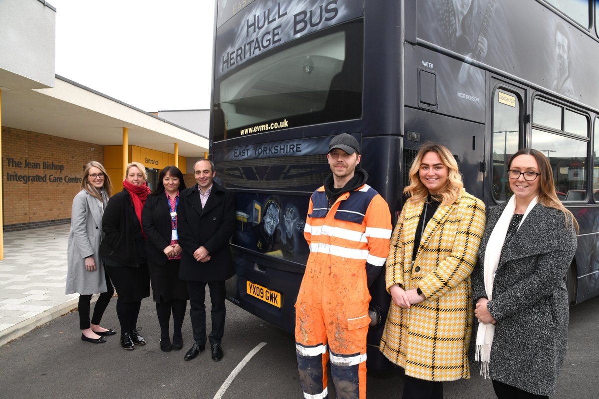 EYBuses's tweet photo. Yesterday we added a brand new face to our Heritage bus, Hull's very own Bee Lady, Jean Bishop, at the Jean Bishop Integrated Care Centre. 
She was such an inspiration, and her legacy lives on in the excellent care the ICC provide. 🐝
@SASCityCare @CHCPHull  @CHP_estates https://t.co/XHripv4ktu