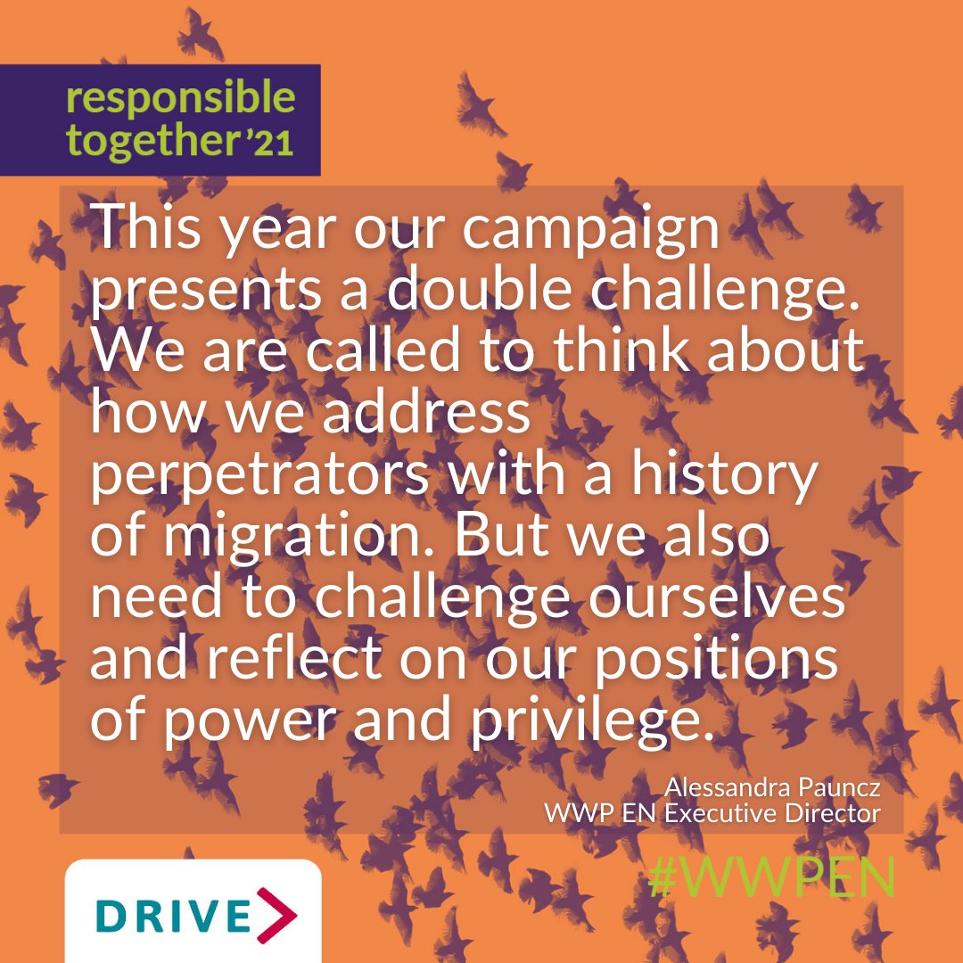 As part of the #16Days♀️ of Activism, Drive is supporting the <a href="/wwp_en/">Work with Perpetrators European Network</a> campaign, #ResponsibleTogether 

Working with partners across Europe, we will:
📢Highlight the need for culturally nuanced perpetrator responses
📢Challenge systemic biases on gender-based violence &amp; migration