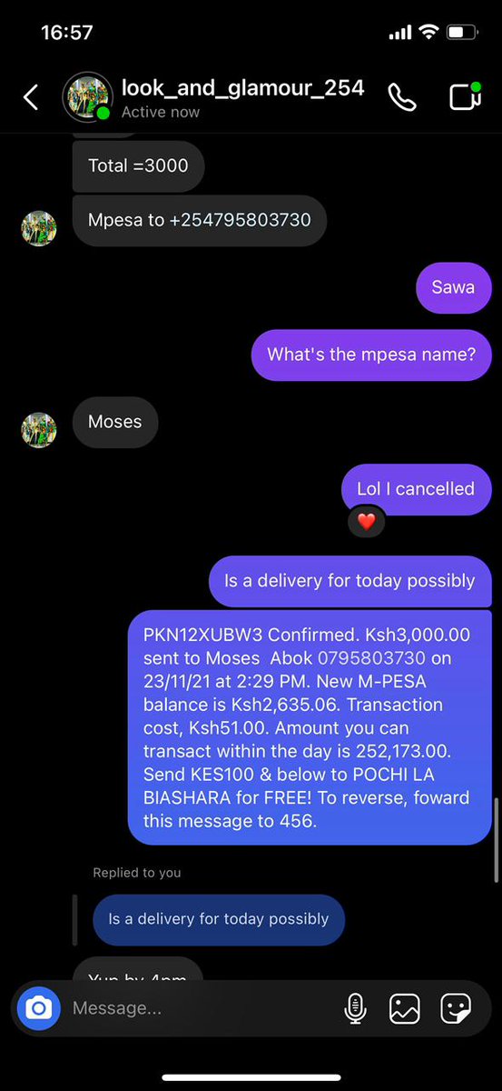 KenyaScams's tweet photo. Beware of the following biz on IG @look_and_glamour_254. An innocent kenyan was conned. Find transcripts. String 1/2 @Ma3Route @nrbcrimealert @DCI_Kenya @IG_NPS @NPSOfficial_KE #sonko #NairobiWestHospital #Africa https://t.co/S8VYK3GmYT