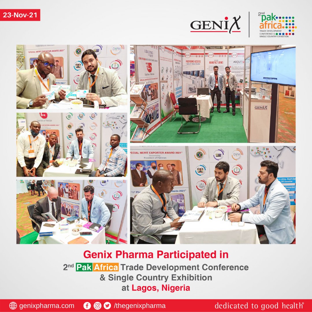 TheGenixPharma's tweet photo. Genix Pharma Participated in 2nd Pakistan Africa Trade Development Conference &amp; Single Country Exhibition, held on 23rd Nov to 25th Nov, 2021 at Lagos, Nigeria.

Genix Pharma
dedicated to good health

#Pakistan #Africa #trade #development #TDAP #PATDC #exhibition #GenixPharma https://t.co/qTKzI2JbjU