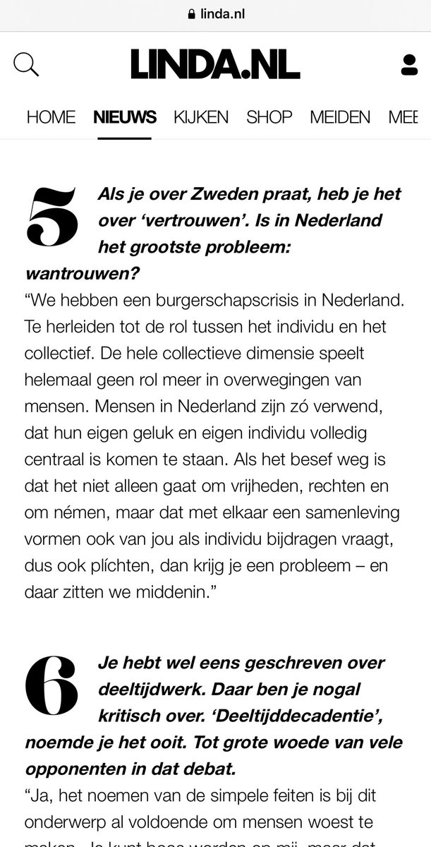 Mooi interview met <a href="/SanderSchimmelp/">Sander Schimmelpenninck</a> in #Linda die veel behartigenswaardige dingen zegt over Zweden, economische gelijkheid m/v, maar ook een bijzonder scherpe karakterschets geeft van waar het in Nederland nu misloopt: rechten-plichten, individu-collectief linda.nl/nieuws/intervi…