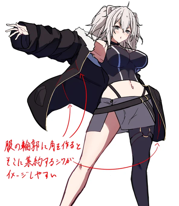 ちょっとした気付きメモ
服の輪郭は曲線じゃなくて緩い直線で描いて適当に角を作ったらシワがイメージしやすくなった
ずっと服のシワが理解出来なかったことへの一つの答えを見つけた気がする 