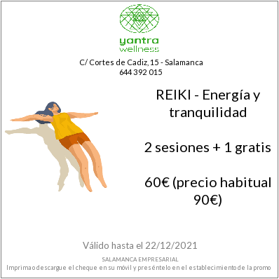 SaEmpresarial's tweet photo. Cheque promocional de Yantra Wellness Center en https://t.co/Z1pAKeWvbV
Reiki energía y tranquilidad, 2 sesiones +1 gratis 60€
¡¡¡Descarga el cheque y ahorra!!!
#promocionessalamanca #Promociones #compraensalamanca #comerciodesalamanca #salamanca https://t.co/y46u3l1uwR