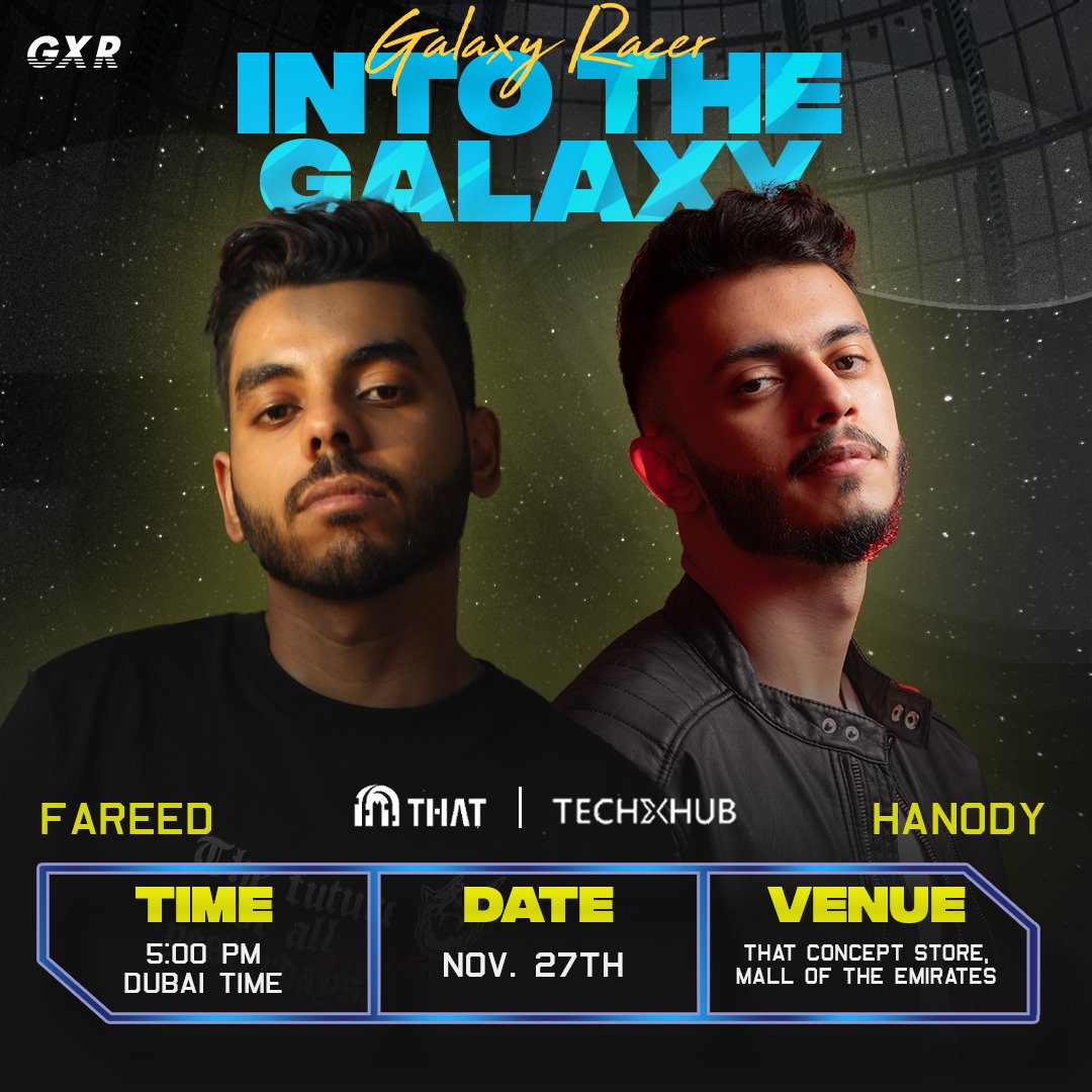 GalaxyRacerDxb's tweet photo. Ok, we know everyone's going to the event, but here is the real question - with which #GXR creator do you want to take the photo first? 🤔🤔🤔

Sign up: https://t.co/AVAAbtnUMi

🌌 #IntoTheGalaxy
🎫 Free entry
📍#ThatConceptStore
🗓️ November 27 2021
🕔 5 PM Dubai Time https://t.co/jyEigfrBUe