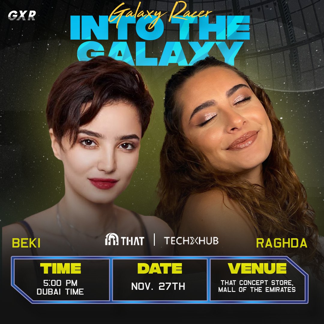 GalaxyRacerDxb's tweet photo. Ok, we know everyone's going to the event, but here is the real question - with which #GXR creator do you want to take the photo first? 🤔🤔🤔

Sign up: https://t.co/AVAAbtnUMi

🌌 #IntoTheGalaxy
🎫 Free entry
📍#ThatConceptStore
🗓️ November 27 2021
🕔 5 PM Dubai Time https://t.co/jyEigfrBUe