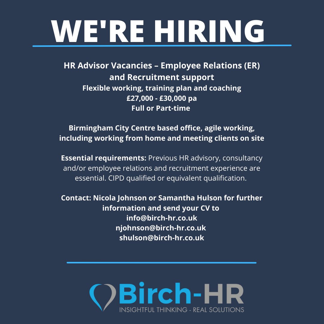 BirchHR1's tweet photo. What a brilliant time to be joining us. You will be part of a go-ahead HR consultancy team, who strive to make a positive difference every day.
#schoolsHR #recruitment #HRconsultancy #schoolsHRconsultancy #HRadvisor #vacancies https://t.co/oCF5JxtvHT