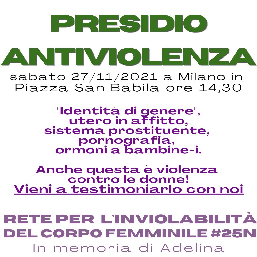 Radfem_Italia's tweet photo. Oggi #25novembre è la Giornata internazionale per l'eliminazione della violenza maschile contro le #donne in tutte le sue forme: femminicidi, DV, prostituzione, porno, pas, comprese quelle nuove e “inclusive”
#SessoNonGenere #dominiomaschile #25Nov #25novembre2021 #modellonordico https://t.co/nU8qdrGXmY