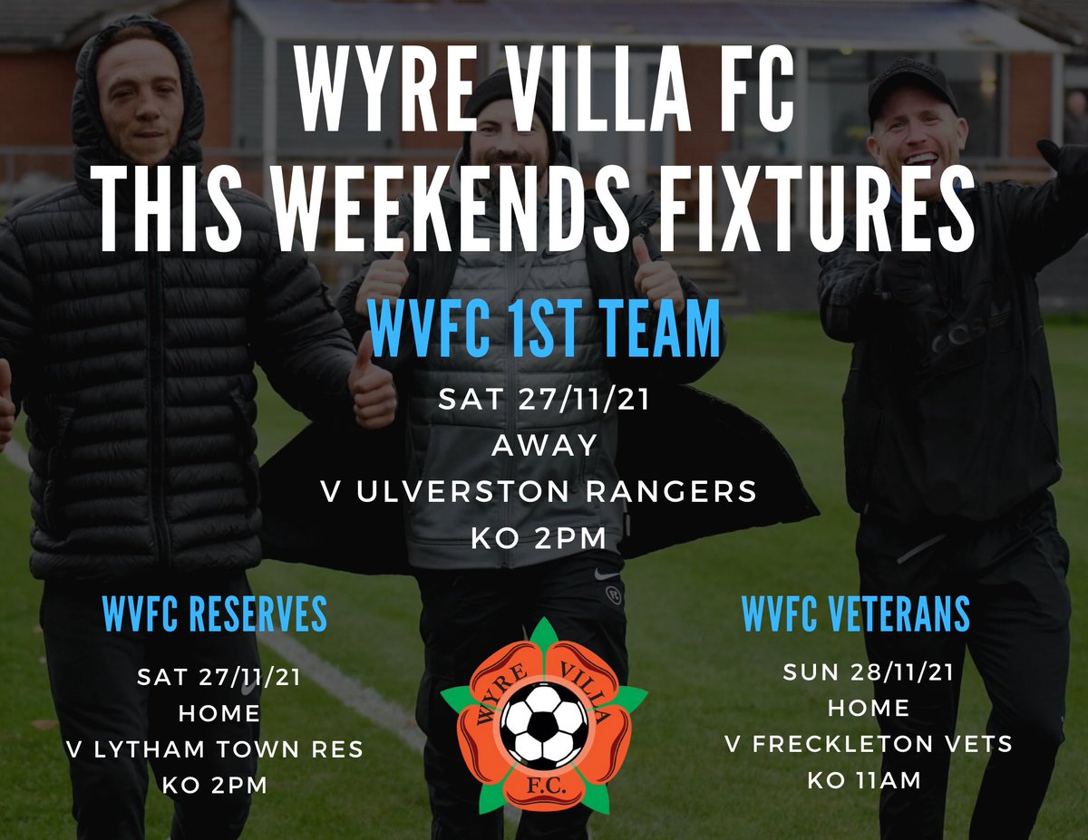 THIS WEEKENDS GAMES:

First Team v <a href="/UlvRangers2017/">Ulv Rangers</a> (A) - Sat 27th - 2pm - LA12 9DR
Reserves v <a href="/lythamfc/">LYTHAM TOWN FC</a> Res (H) - Sat 27th - 2pm - FY6 0LA
Veterans v <a href="/FreckVets/">Freckleton & Warton Vets</a> (H) - Sun 28th - 11am - FY6 0LA

#upthevilla 🔵🔵🔵
