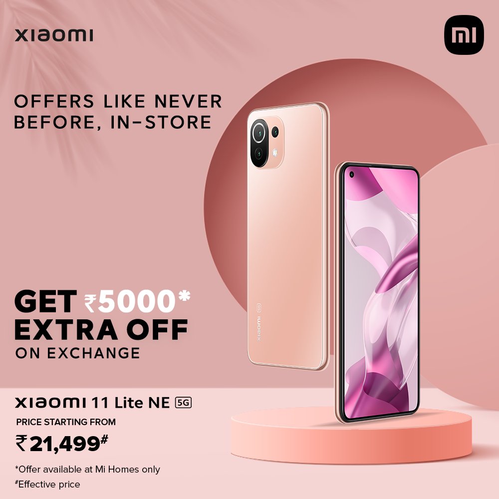 XiaomiIndia's tweet photo. Looks like offers are pouring in, get Rs.5,000 EXTRA OFF on exchange of an old device when you purchase the #Xiaomi11LiteNE5G
It's time to rush to your nearest Mi Home &amp; grab this deal now! 
Find a Mi Home near you: https://t.co/0CowFKGUsL
Follow @mihomein for more! https://t.co/uOECjcg9q8