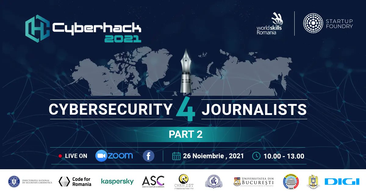 🤩 Mâine ne reunim pentru a 2-a parte a workshop-ului #CyberSecurity 4 Journalists din cadrul #Cyberhack 2021! 🤖

💻 Vorbim despre VPN-uri, autentificare cu 2 factori, routere portabile, SSD-uri externe, Office365 și multe altele! 
👉 Zoom link: buff.ly/3ladHg6