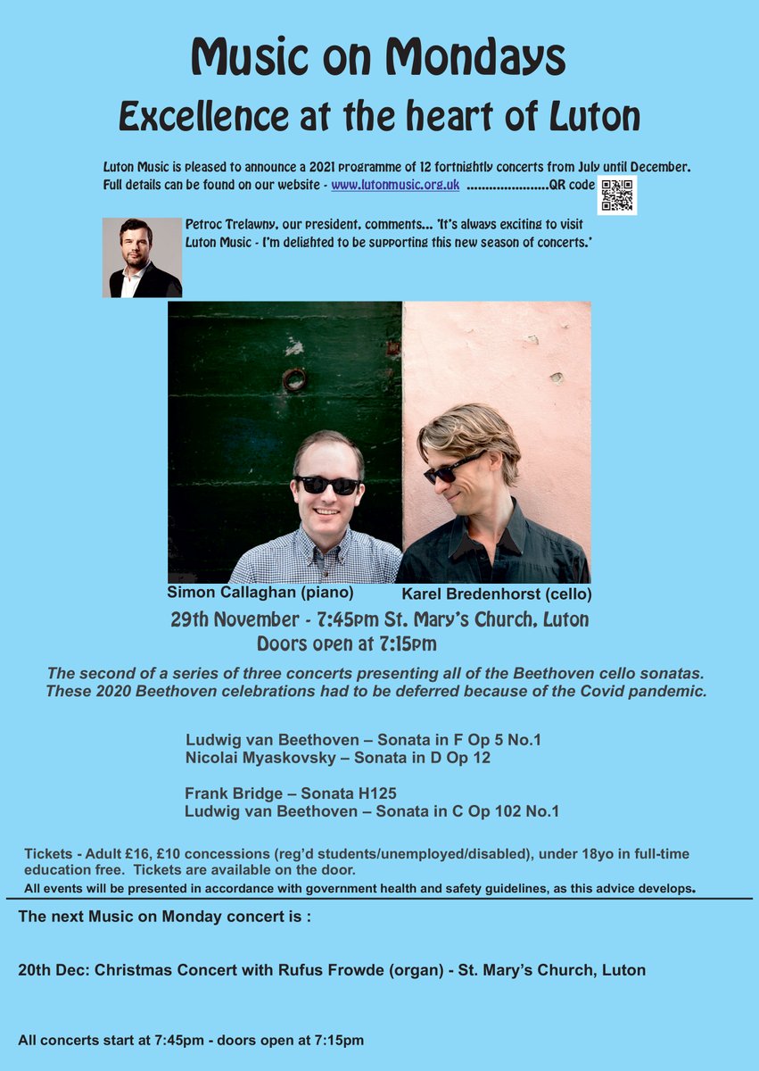 lutonmusic's tweet photo. Mon 29th Nov. 7.45pm. St Mary's Church, Luton. @simondcallaghan and @KBredenhorst play #Beethoven, #Bridge #Myaskovsky. Tickets on door. Please see poster for details. https://t.co/JixebZ7h3d