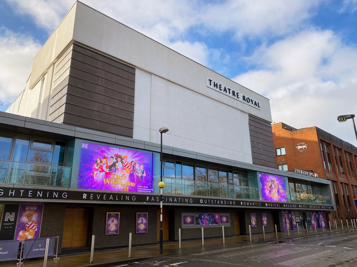 NorwichTheatre's tweet photo. 🤩 Look out! 🤩 Our new Panto posters are up - standing tall and proud at Norwich Theatre Royal 😄 And this can only mean one thing, we're just another step closer to the most wonderful time of the year! 🎄
https://t.co/gyUbz4yAb7

Our thanks to @SolarSigns_Ltd 
#Norwich #Theatre https://t.co/EVG688fisL