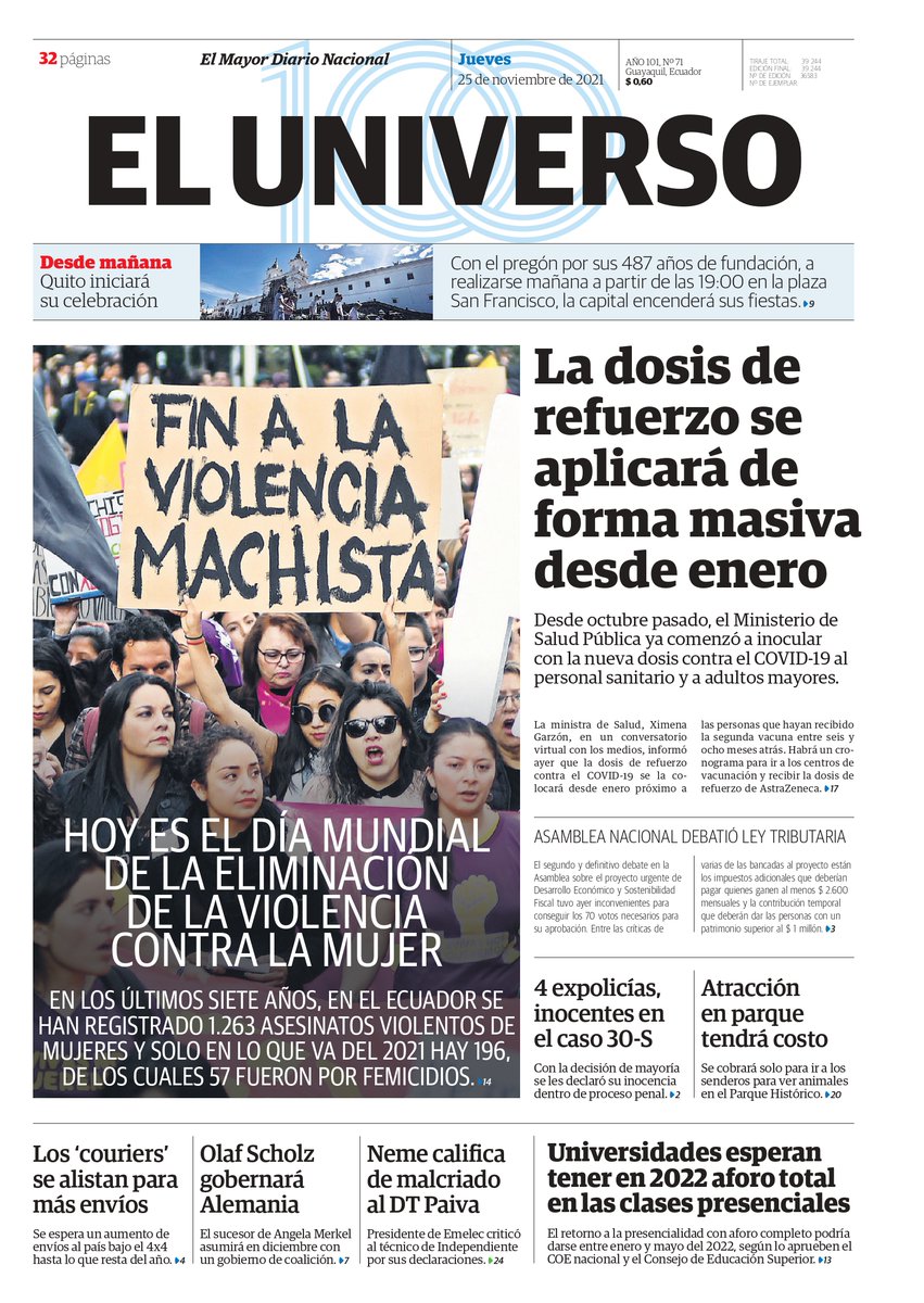 eluniversocom's tweet photo. Les compartimos nuestra portada de este 25 de noviembre. Las #noticias de #Ecuador y el mundo en https://t.co/6TIoigGXFC https://t.co/HP2yXLGHAn