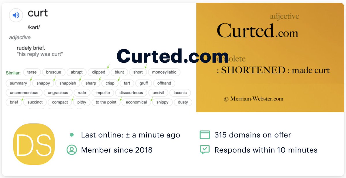 Curted.com - Made curt. Shortened.

CURTED .COM 

#copy #summery #AI, #automation, #optimization, #minification, #abstraction and so many others. Perfectly short for #SAAS.

<a href="/Undeveloped/">Dan.com - a GoDaddy brand</a> #com #Domains