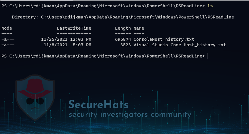 DijkmanRogier's tweet photo. Security Note!
Did you know that all PowerShell commands get stored in a text file. This can hold very sensitive information like credentials. 

"\%userprofile%\AppData\Roaming\Microsoft\Windows\PowerShell\PSReadline\"
#SecureHats https://t.co/CPgy0ZtdCu