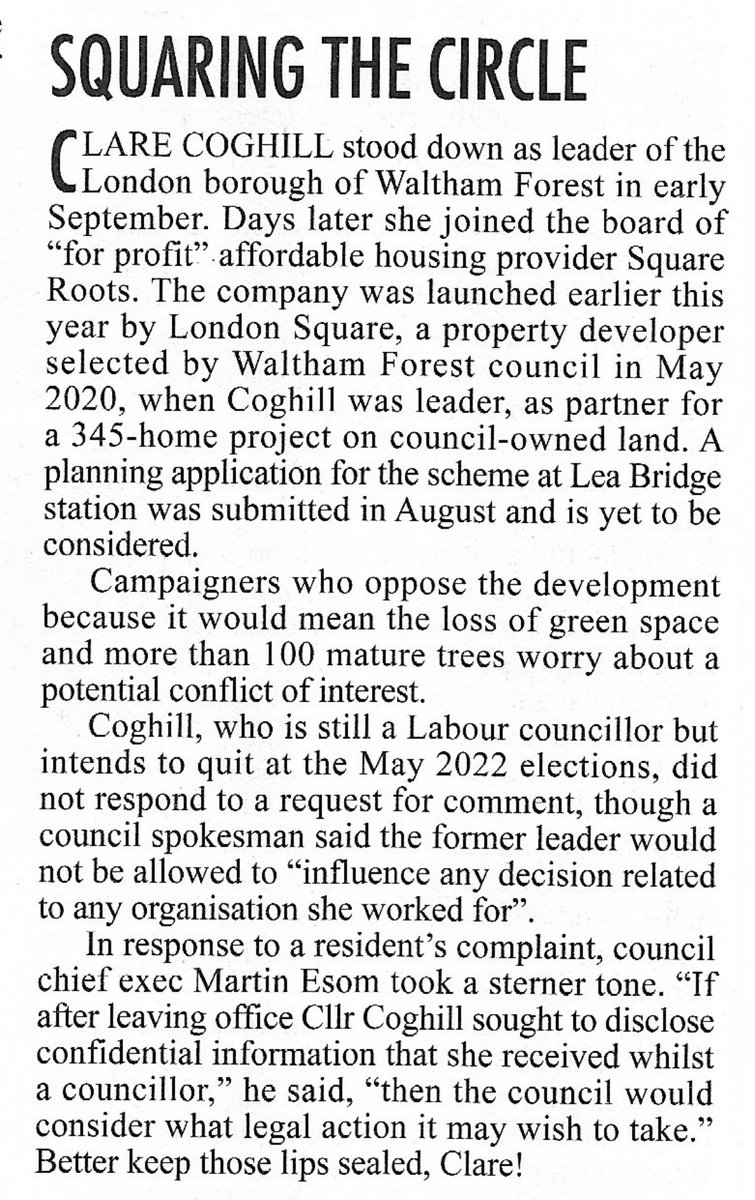 SaveLeaMarshes's tweet image. Clare Coghill features in @PrivateEyeNews Rotten Boroughs for good reason; the company that partnered with council to devise monster development next to marshes &amp;amp; destruction of @OrientSave whilst she was Leader, she is now on the board of!