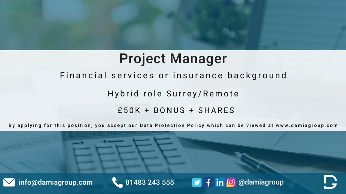 💥 JOB OF THE WEEK 💥

Our client is actively seeking a Project Manager which will be a mixture of remote and office based work in Surrey. If this role is of interest to you please contact Ariana Ramos!

#joboftheweek #hiring #projectmanager #financialservices #insurance #tech