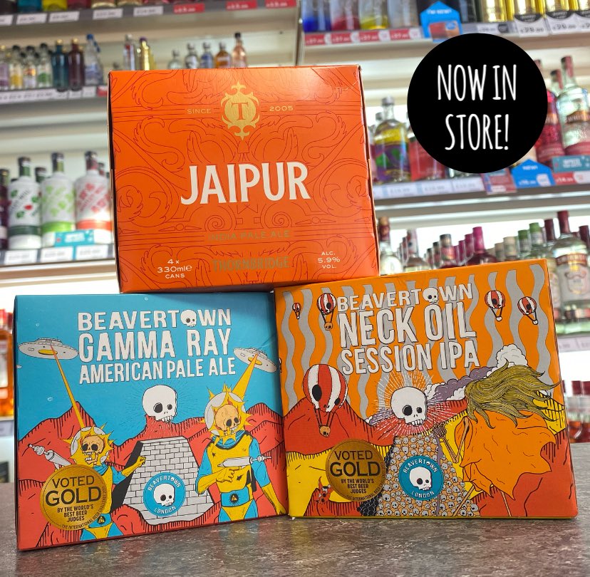 bbcouncillor's tweet photo. Now stocking 4 pack Craft Ale from @BeavertownBeer &amp; @thornbridge 
Neck Oil £7.99
Gamma Ray £8.49
Jaipur £5.49!
#new #craftale #beavertownale #jaipuripa #merrybargainboozemess #bargainbooze #bargainboozecouncillorlane https://t.co/qbupjbQEe7