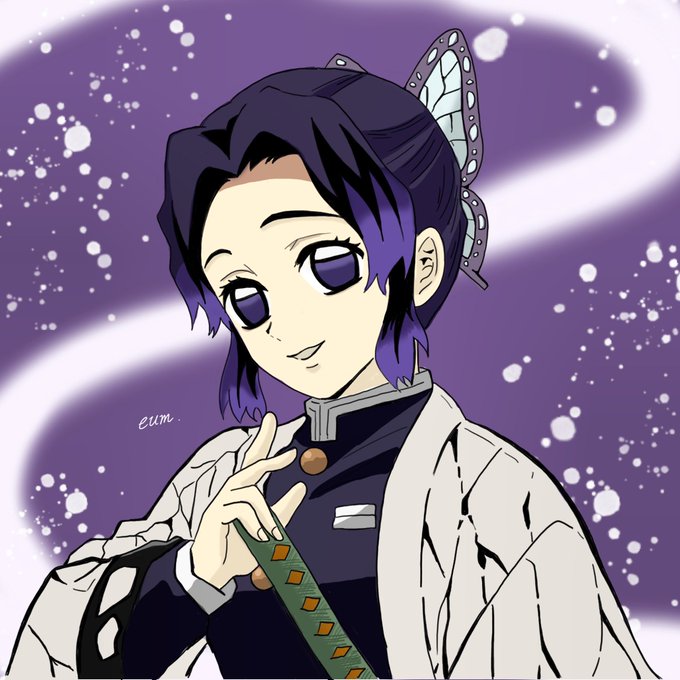 ゆーむさんがTwitterに投稿した胡蝶しのぶ(鬼滅の刃)のイラスト。