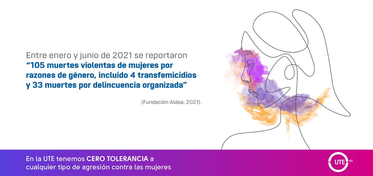 UTEsalud's tweet photo. #NoMásViolencia I En la @UTEoficial tenemos CERO TOLERANCIA a cualquier tipo de agresión contra las mujeres.
 
⚫Entre enero 2014 y marzo 2021, en #Ecuador se registraron8⃣7⃣0⃣ femicidios (Fundación Aldea).
#DíaInternacionalparalaEliminacióndelaViolenciacontralaMujer. https://t.co/Nc1rzrZLtC