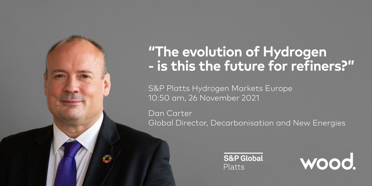 Woodplc's tweet photo. Wood is proud to sponsor this year’s @SPGlobalPlatts Hydrogen Markets Europe Virtual Conference. Don’t miss Daniel Carter, Global Director of Decarbonisation and New Energies present on the opportunities of the #hydrogen revolution.#DecarbonsingDownstream #FutureOfRefining https://t.co/u2d6RcoNAo