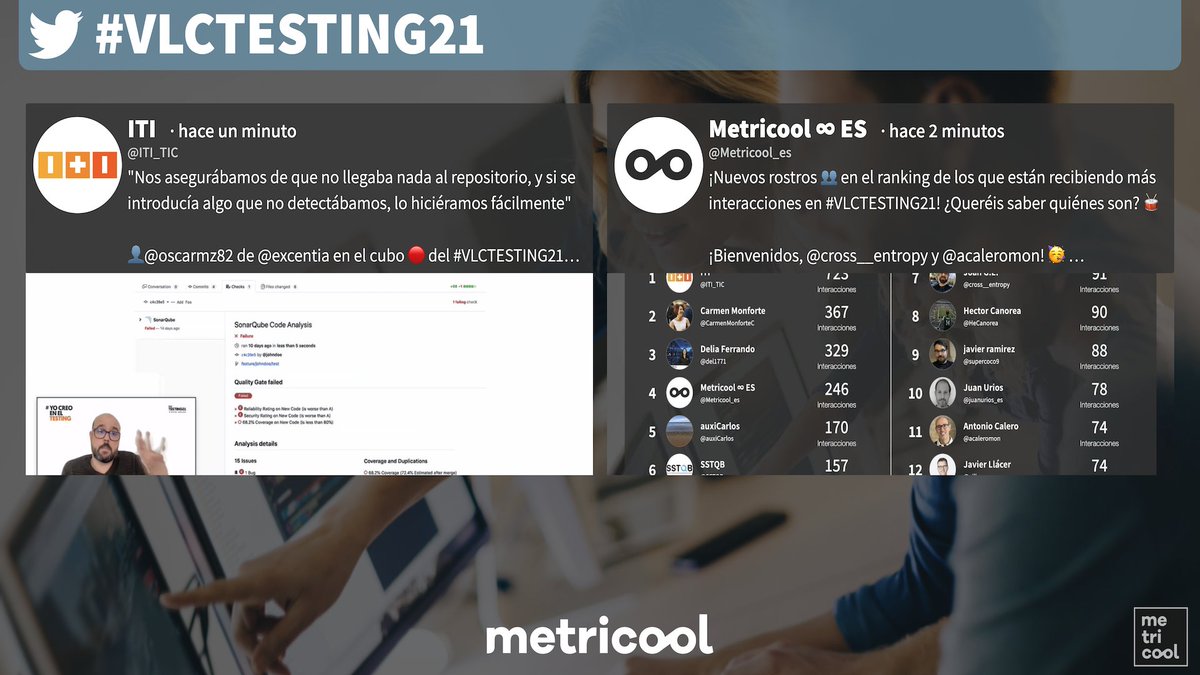 Metricool_es's tweet photo. ¿Sabéis qué está sucediendo ahora mismo en el Cubo 🟥 de #VLCTESTING21? @ITI_TIC nos lo muestra a través de los tweets más recientes 👇
¡@oscarmz82 de @excentia está en acción con '¿Y si Loki fuera desarrollador de software?'! 🗣️ https://t.co/BfpHrDY4B0
