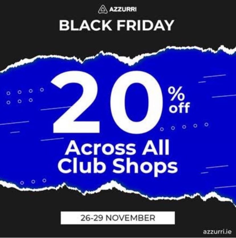 OurLadysHC's tweet photo. 🚨 Starting this Friday 26 Nov 🚨 

#BlackFriday 20% off offer on the Our Lady’s Club Store and across @AzzurriSport website👏👏👏

*No code needed! Discount will automatically be applied
*Offer available Friday 26 - Monday 29 https://t.co/TOdC5MRw8Q