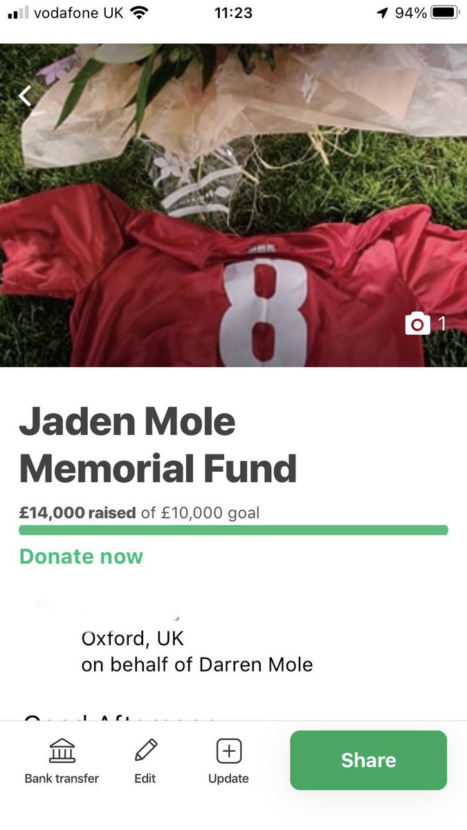 Massive thank you to everyone across the game who has contributed to the Jaden Mole memorial fund. A fantastic £14,000 raised for the family to help mark Jaden’s legacy. Last chance to donate today - link below
gofund.me/c643890c <a href="/OUFCOfficial/">Oxford United</a> <a href="/OxfordMailOUFC/">Oxford Mail OUFC</a> <a href="/bbcoxfordsport/">BBC Oxford Sport</a>