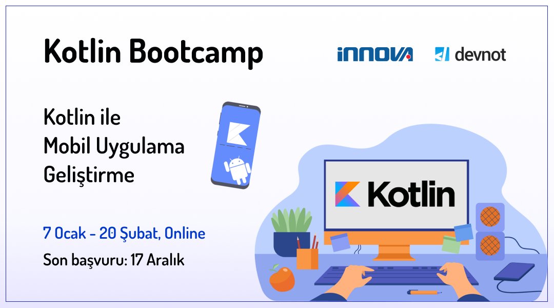 Devnot ve İnnova iş birliğiyle düzenleyeceğimiz Kotlin Bootcamp için başvuru almaya başladık. 🚀

Mobil yazılım geliştirici olmak ve İnnova'da çalışmak isteyen arkadaşların başvurularını bekliyoruz. 🤗👉 kamp.devnot.com/innova-kotlin-…