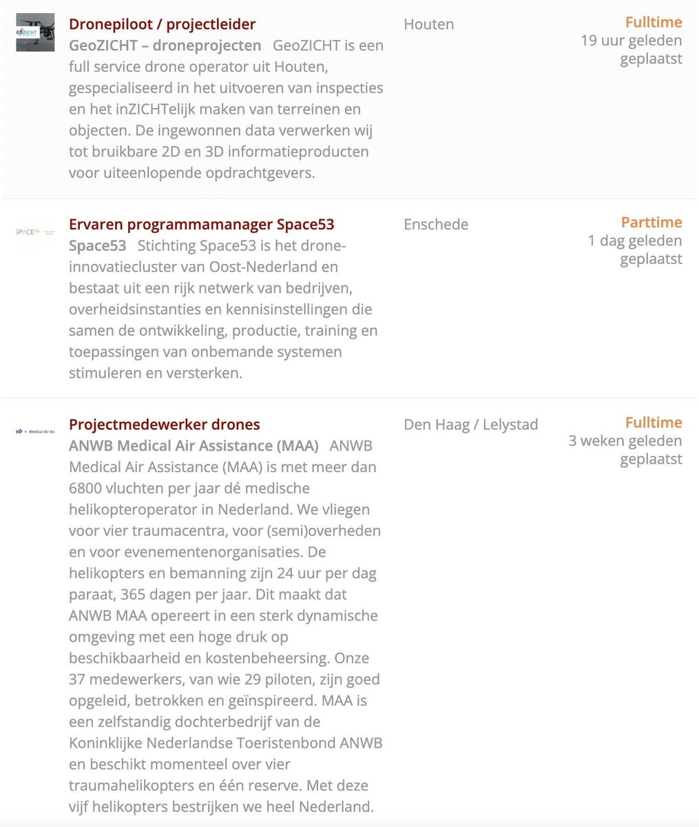 DronewatchNL's tweet photo. Er staan momenteel drie #vacatures open in de Dronewatch vacaturegids. Dus ambieer je een carrière in de dronesector, dan is nú het moment om je cv op te poetsen! https://t.co/R9yknF5JMO #Space53 #GeoZICHT #ANWBMedicalAirAssistance https://t.co/FbguaiiibZ