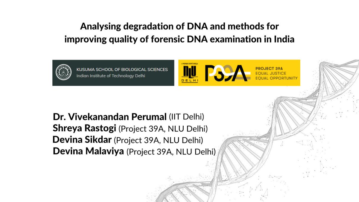 sqcircleclinic's tweet photo. We are pleased to announce that the proposal by Dr Vivekanandan Perumal (IIT Delhi), @shreyarastogi30, @DevinaSikdar &amp; Devina Malaviya (Project 39A) has been accepted for funding.
We hope to continue making strides in administration of justice &amp; development of scientific methods. https://t.co/0jvkK7uNUq