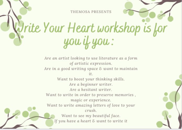 TheMosa_'s tweet photo. Hello everybody everybody 🌻
Please note that Tuesday, 30 November is the last day you can buy a ticket for #WriteYourHeart 💛
Are you coming? https://t.co/KeSKP863l9