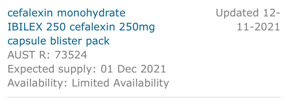 bpynt's tweet photo. Cefalexin, an extremely important non-penicillin #antibiotic, is amongst 265 current #medication #shortages or outages in Australia right now #auspol #minimumsupply guarantee now! https://t.co/kGM7TMPXAN https://t.co/Eq70goyUP4
