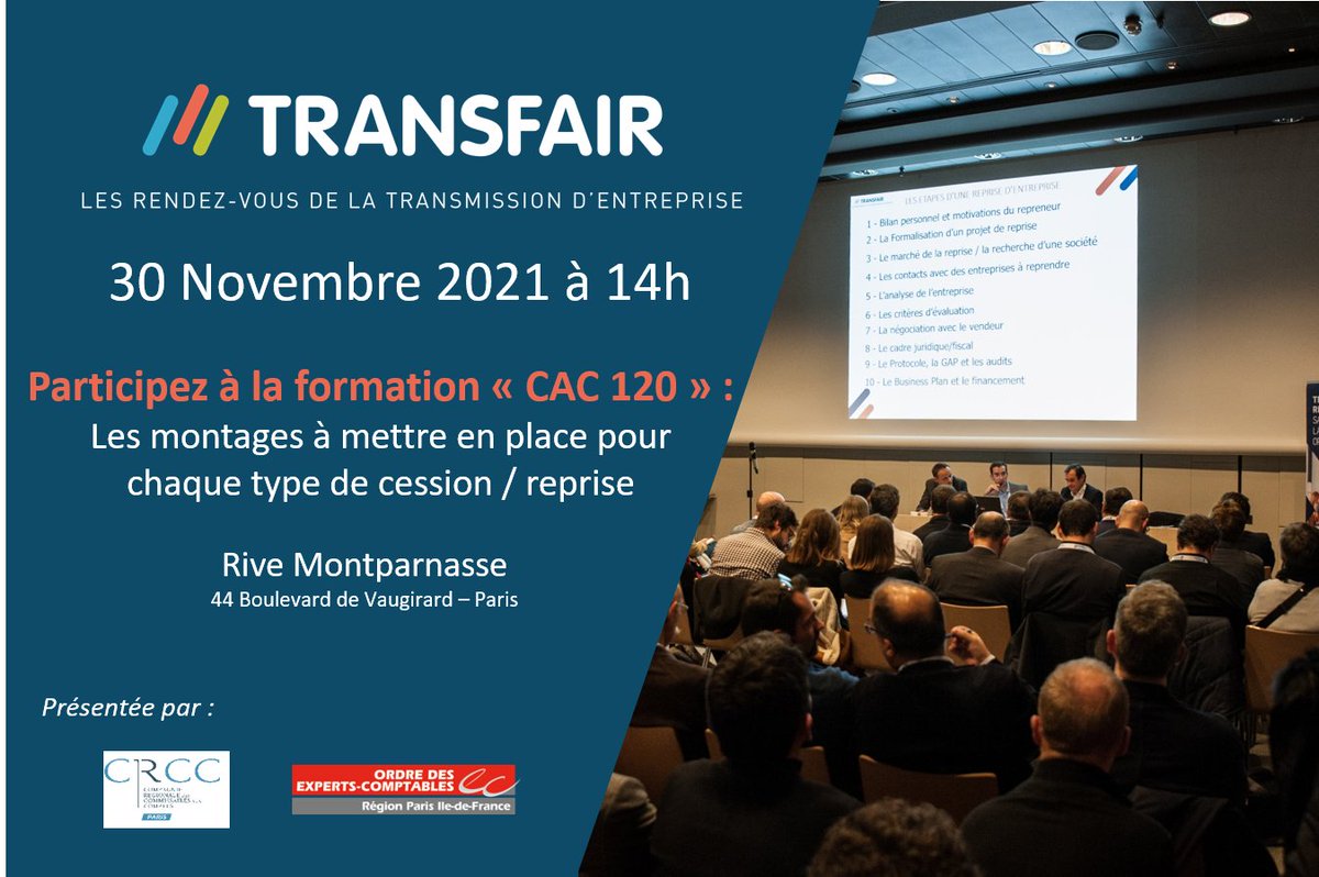 📣Experts-Comptables, Commissaires aux comptes, validez vos heures de formation " CAC 120" sur le salon #Transfair2O21 en suivant la formation : " L’audit d’acquisition : nouveaux enjeux, nouveaux outils et moyens". 🗓️30 novembre ! Je m'inscris :▶️bit.ly/39fI6U5