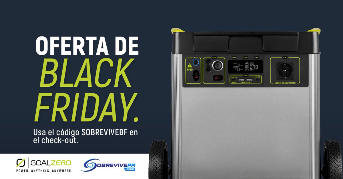 goalzero_pr's tweet photo. ¡Oferta para que Sobrevivas #BlackFriday!

Recibe un 10% de descuento en toda la tienda y en nuestra pagina de https://t.co/0CxHofAJ4Y!

Solo ingresa el código SOBREVIVEBF a partir de HOY Día de Acción de Gracias.

¡Sobrevive mejor con SobrevivePR! https://t.co/l7EMYvKDIP