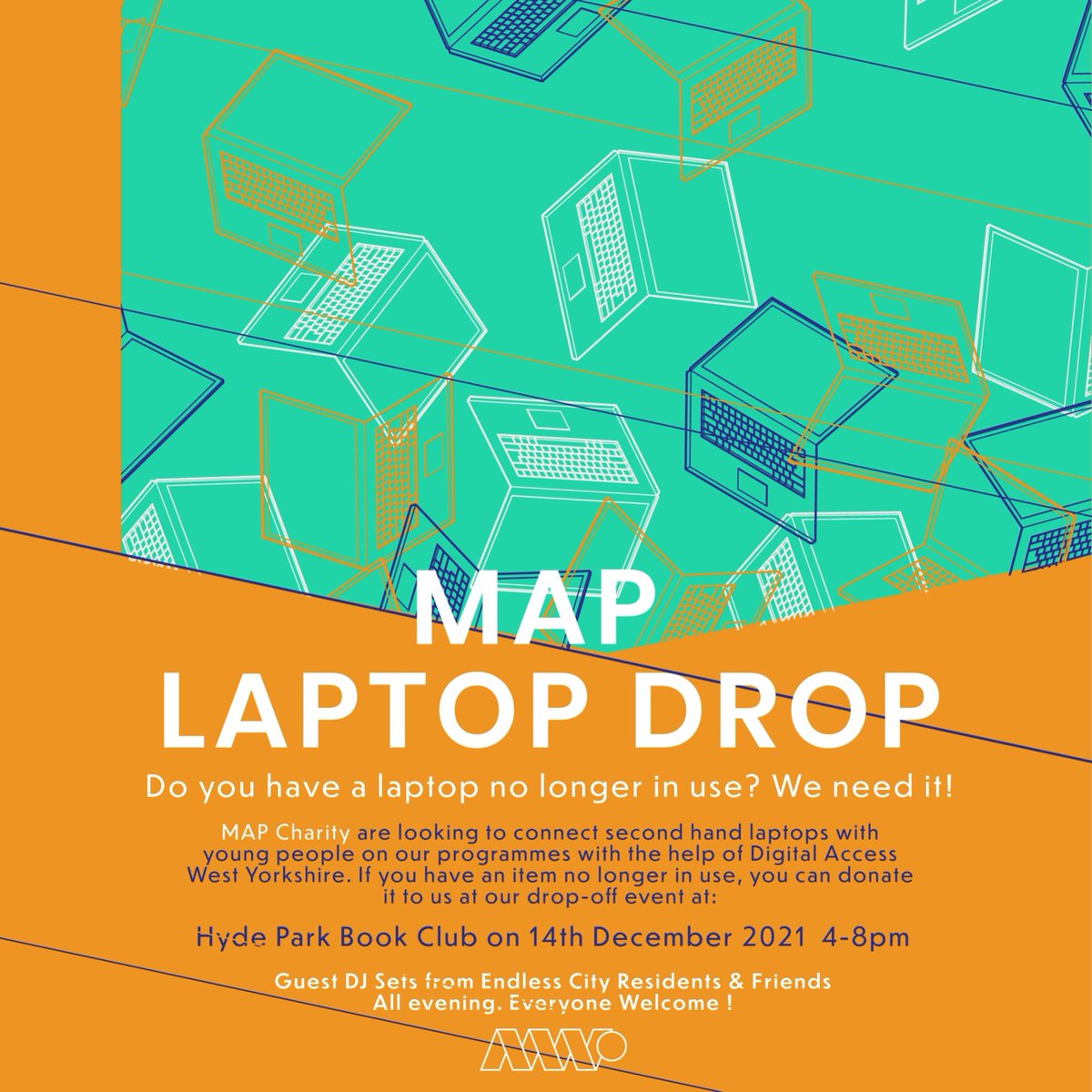 MAP Charity (@map_charity) on Twitter photo Swing by <a href="/HPBCLeeds/">Hyde Park Book Club</a> on the 14th Dec for some good tunes, good vibes and to drop off any old laptops that we can re-use for MAP's young people! 💻
For more info visit fb.me/e/5d2T8rhu5 Swing by <a href="/HPBCLeeds/">Hyde Park Book Club</a> on the 14th Dec for some good tunes, good vibes and to drop off any old laptops that we can re-use for MAP's young people! 💻
For more info visit fb.me/e/5d2T8rhu5