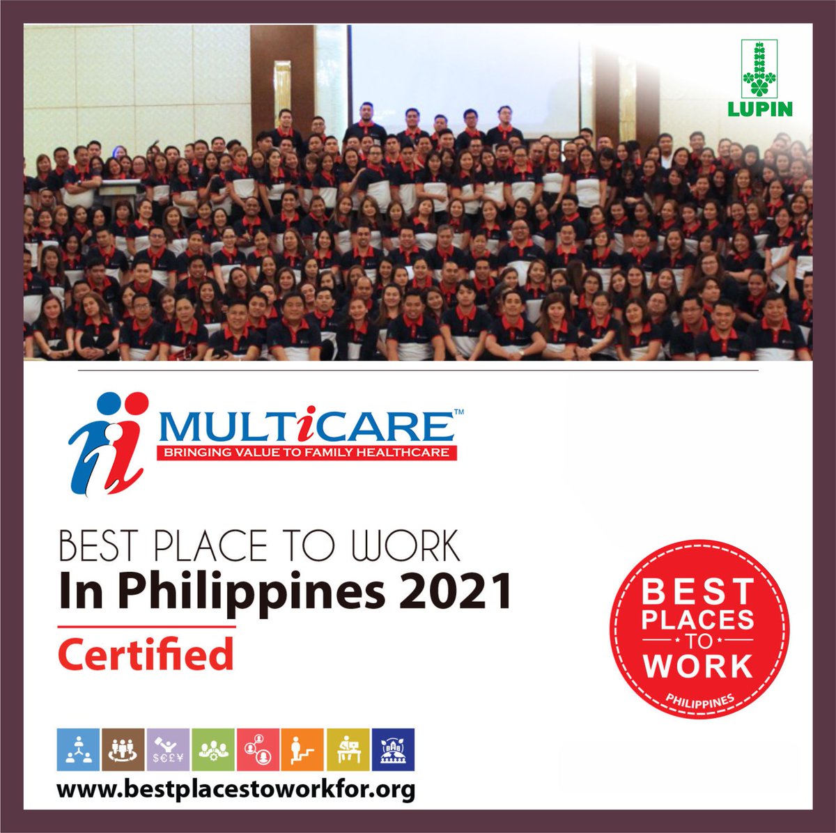 LupinGlobal's tweet photo. We are delighted to share that @multicareph, Lupin’s subsidiary in the #Philippines has earned the title of #BestPlaceToWork in Philippines 2021’.
@IndianYash @gabriel_georgy @BPTW4
#Philippines #Country #BestPlacesToWork #Multicare #Lupin #Pharmaceuticals https://t.co/egT8cc9ucU