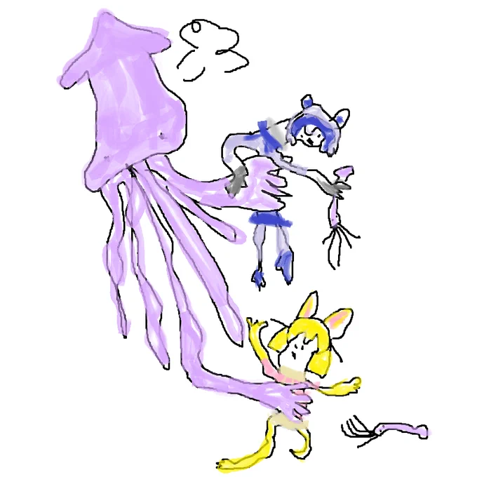でかいイカに怒られる アライさんとフェネック 